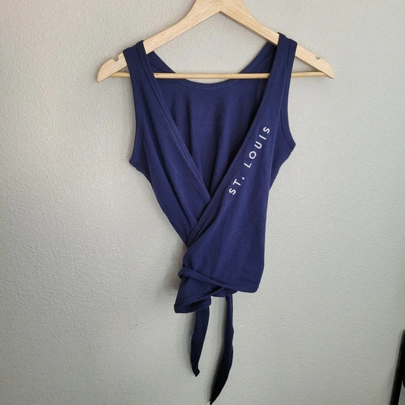 Cardinals Womens Tank Top XS Blue Red Logo Cotton Tie Front Wrap Sleeveless - Picture 2 of 9